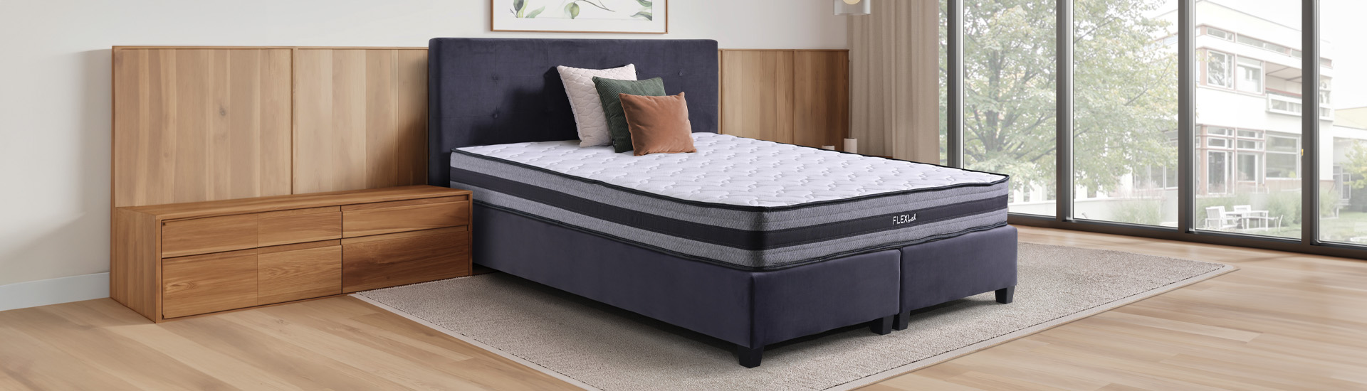 Bed in an open room