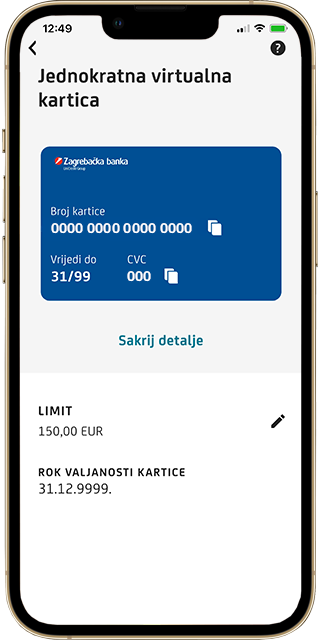 Prikaz zadnje strane jednokratne virtualne kartice u m-zabi
